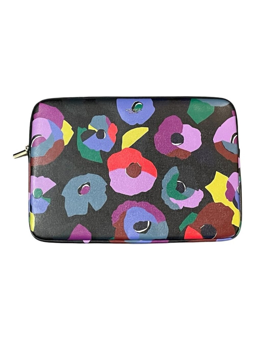 Kate Spade Saffiano Leather Laptop Sleeve Black Multi Floral Print EUC